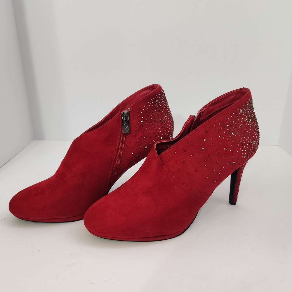Jones New York Montrose Studded Red Maroon Booties Sz 9.5, 4in Heels EUC - Picture 9 of 16